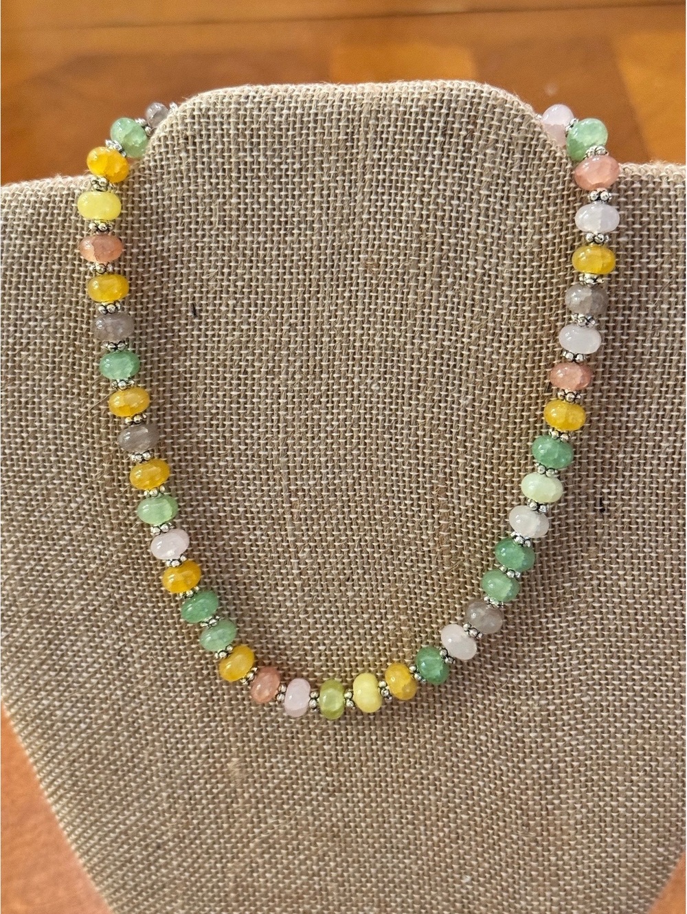 Candy Necklace Muted Tones Multicolor Beaded Necklace Silver tone Accent 15" 174
